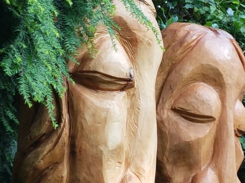 hölzerne Moai - Dreiergruppe – holzskulpturen, Eiche
